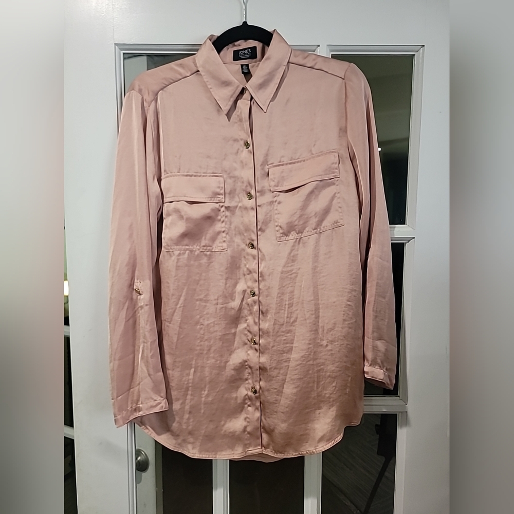 Jones New York Silky Long Sleeve Blouse Shirt sz S